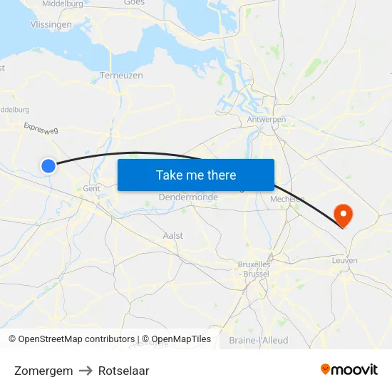 Zomergem to Rotselaar map