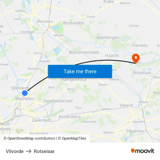 Vilvorde to Rotselaar map