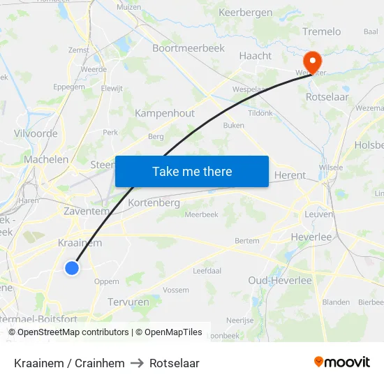 Kraainem / Crainhem to Rotselaar map