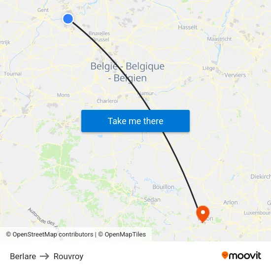 Berlare to Rouvroy map