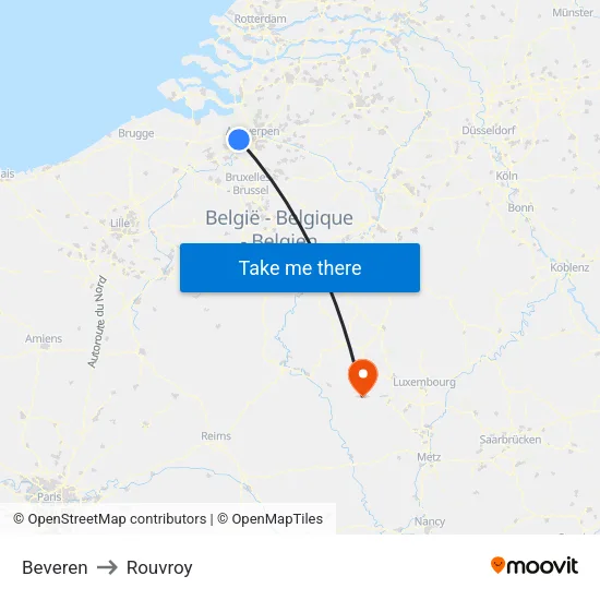 Beveren to Rouvroy map