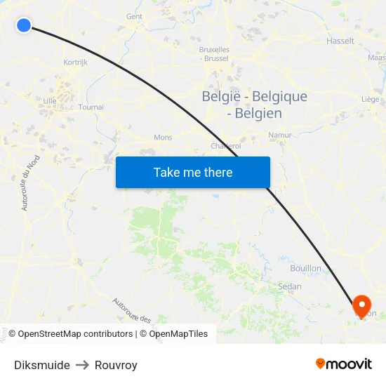 Diksmuide to Rouvroy map