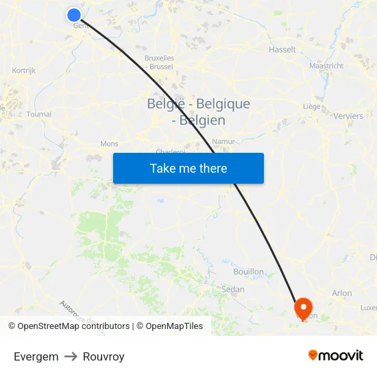 Evergem to Rouvroy map
