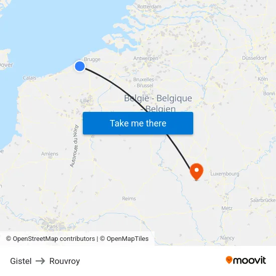 Gistel to Rouvroy map