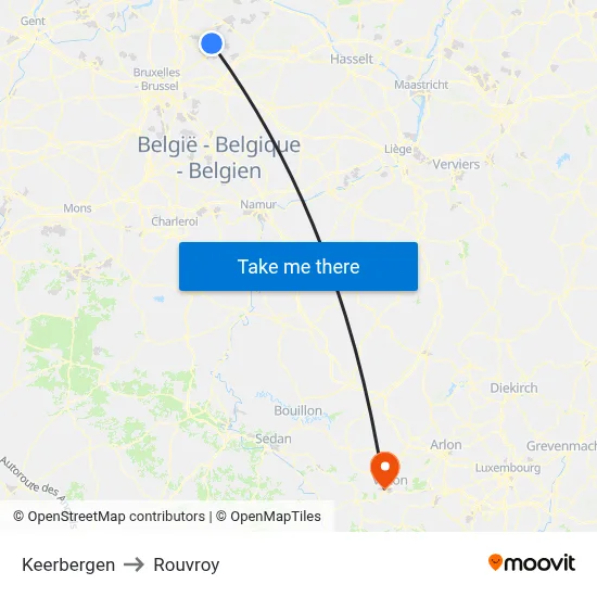 Keerbergen to Rouvroy map