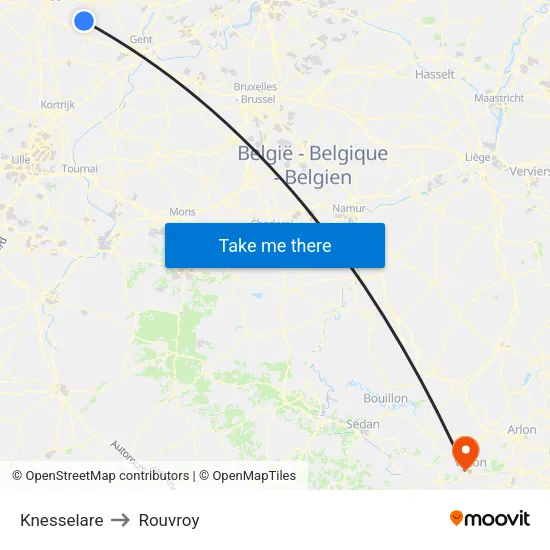 Knesselare to Rouvroy map