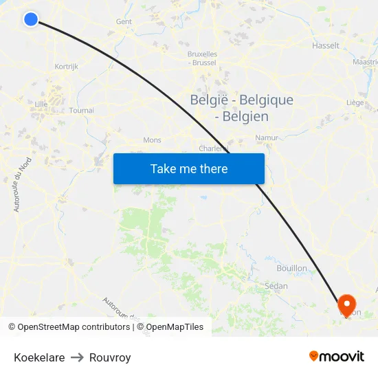 Koekelare to Rouvroy map