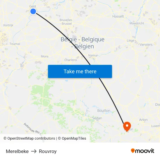 Merelbeke to Rouvroy map