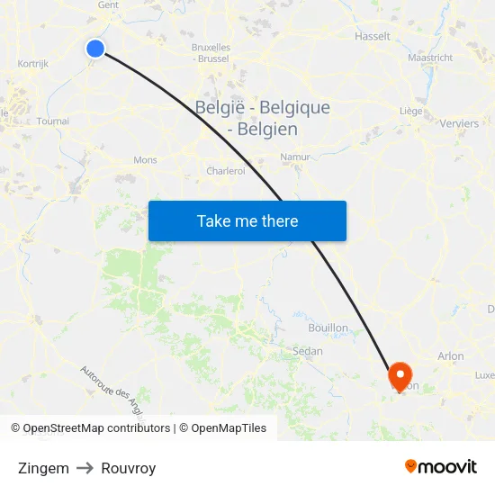 Zingem to Rouvroy map