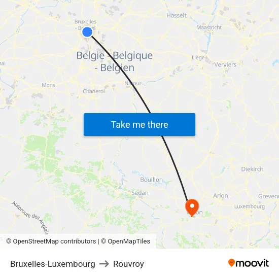 Bruxelles-Luxembourg to Rouvroy map