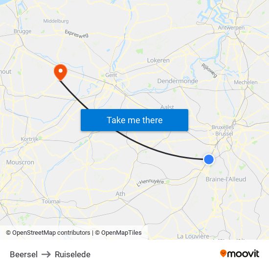 Beersel to Ruiselede map