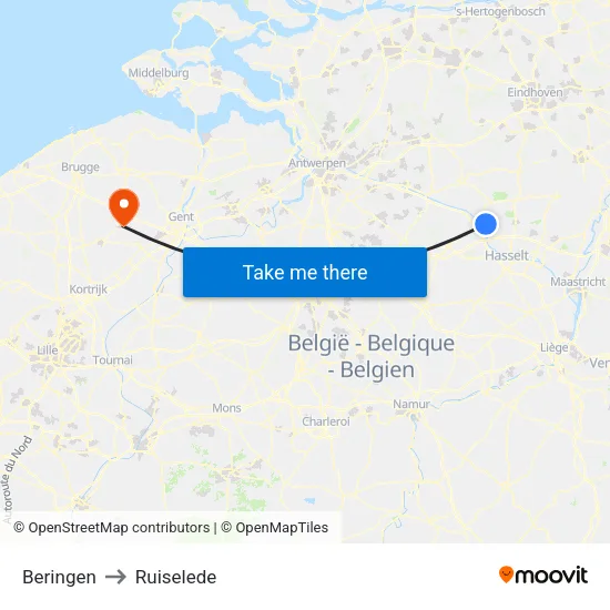 Beringen to Ruiselede map