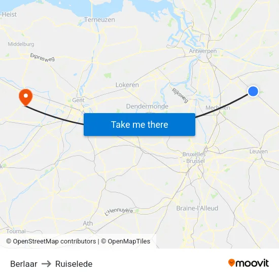 Berlaar to Ruiselede map