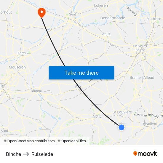 Binche to Ruiselede map