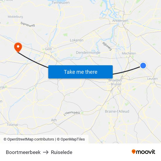 Boortmeerbeek to Ruiselede map