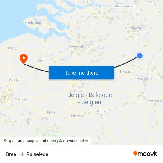 Bree to Ruiselede map