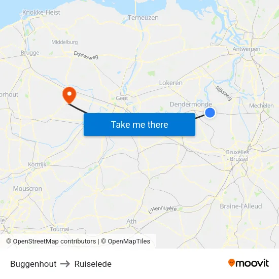 Buggenhout to Ruiselede map