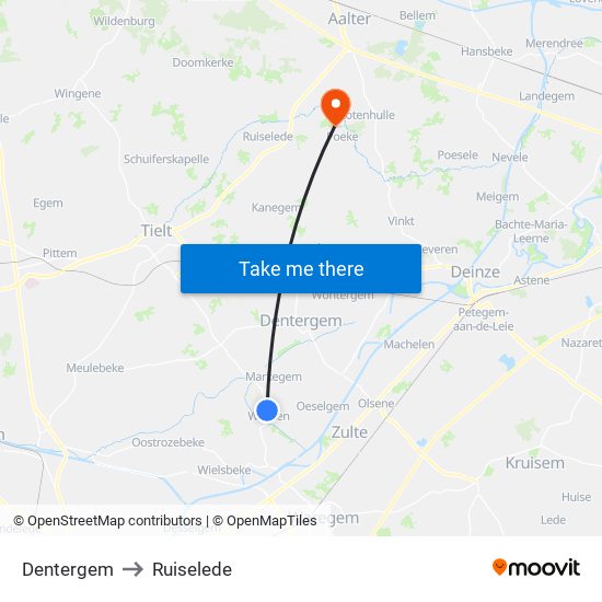 Dentergem to Ruiselede map