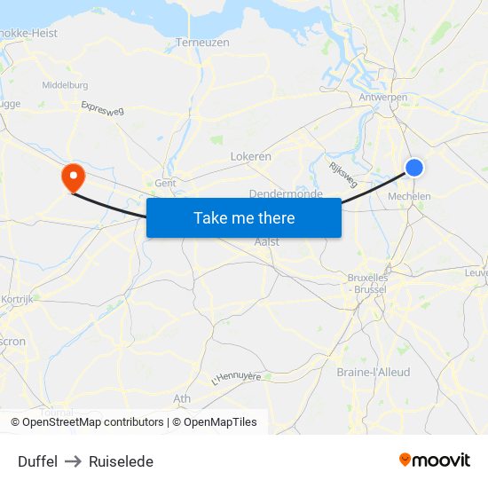 Duffel to Ruiselede map