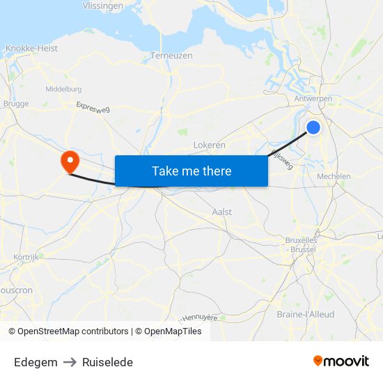 Edegem to Ruiselede map