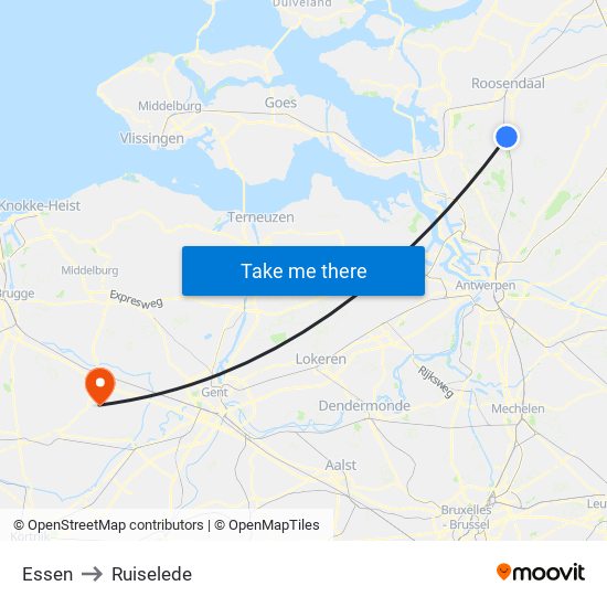 Essen to Ruiselede map