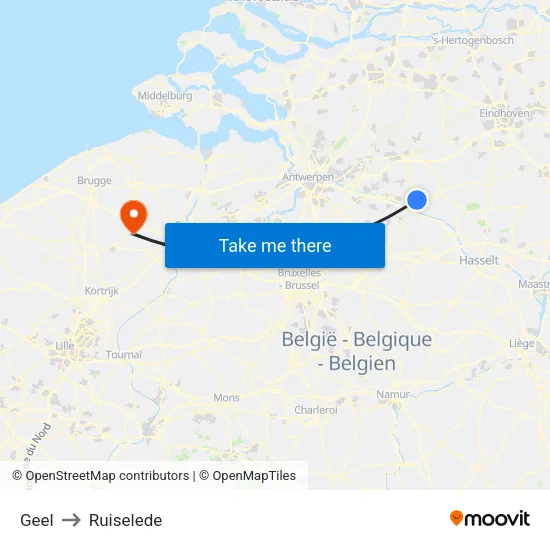 Geel to Ruiselede map