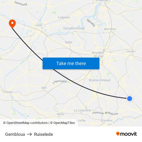 Gembloux to Ruiselede map