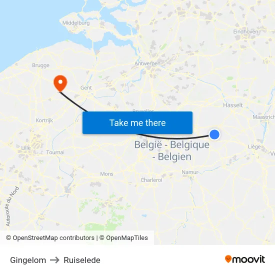 Gingelom to Ruiselede map