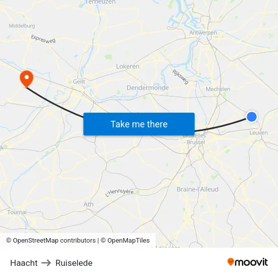 Haacht to Ruiselede map