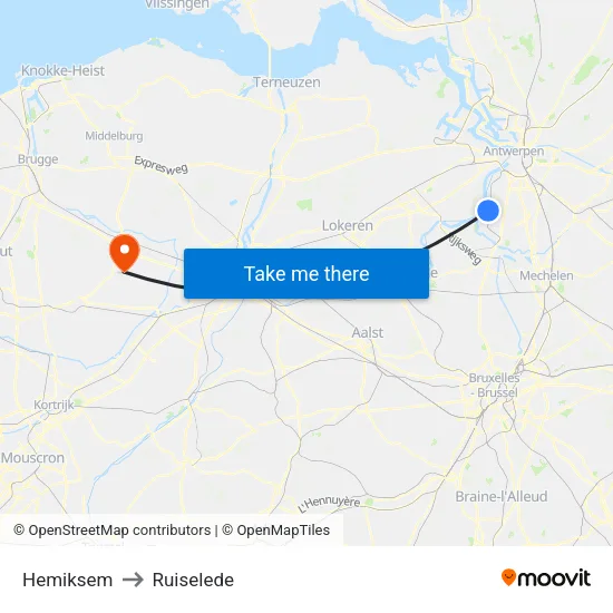 Hemiksem to Ruiselede map