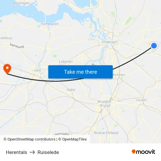 Herentals to Ruiselede map