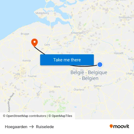 Hoegaarden to Ruiselede map