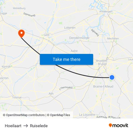 Hoeilaart to Ruiselede map