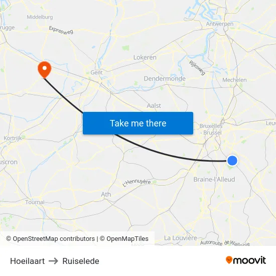 Hoeilaart to Ruiselede map