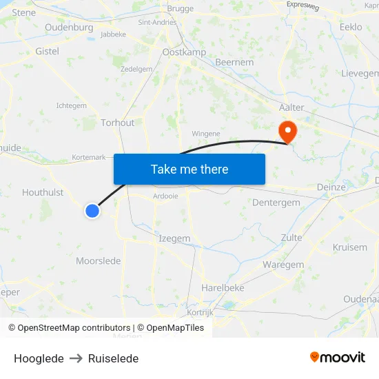 Hooglede to Ruiselede map