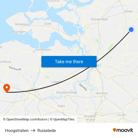 Hoogstraten to Ruiselede map