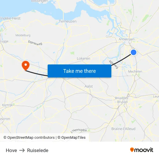 Hove to Ruiselede map