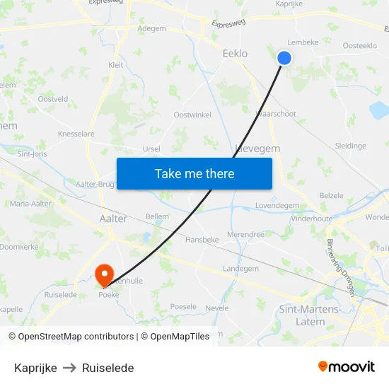 Kaprijke to Ruiselede map