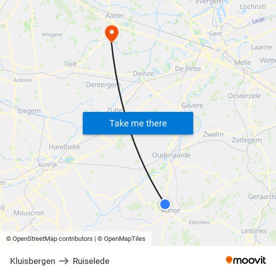 Kluisbergen to Ruiselede map