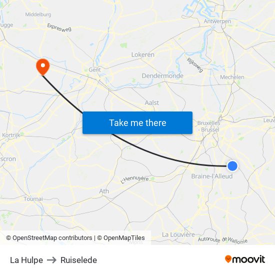 La Hulpe to Ruiselede map