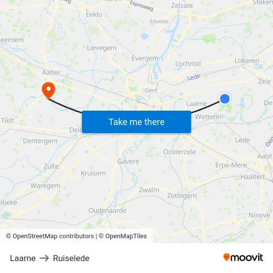 Laarne to Ruiselede map