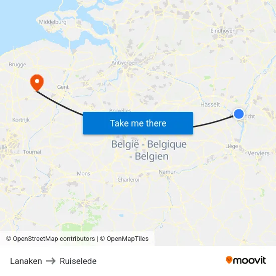 Lanaken to Ruiselede map