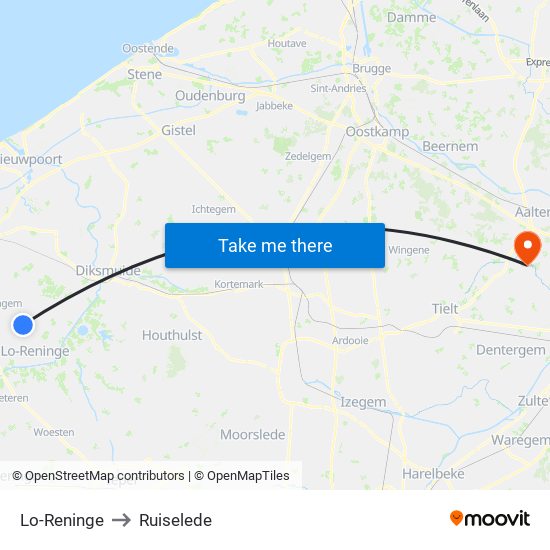 Lo-Reninge to Ruiselede map