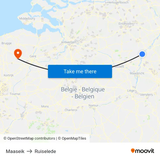 Maaseik to Ruiselede map