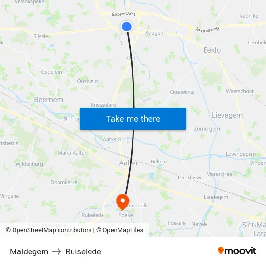 Maldegem to Ruiselede map