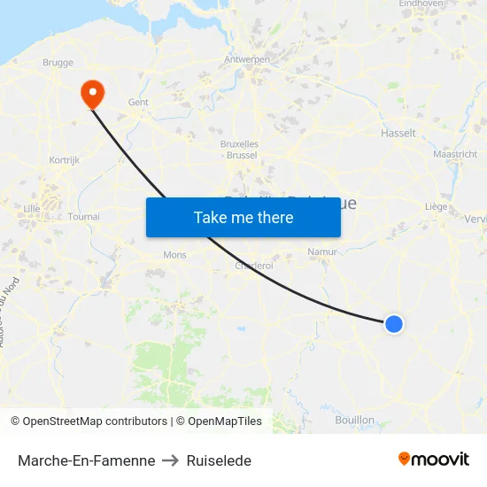 Marche-En-Famenne to Ruiselede map