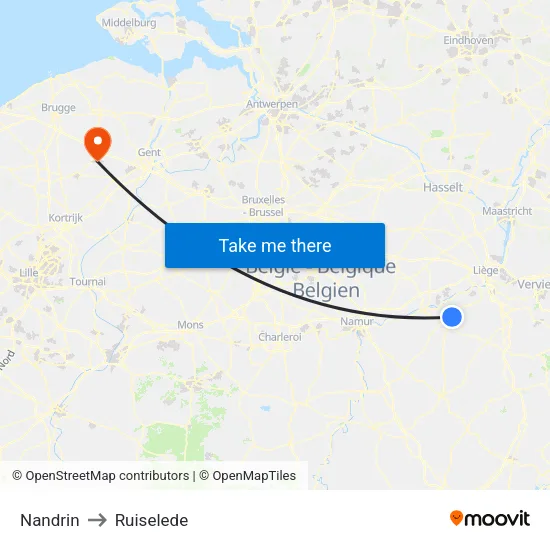 Nandrin to Ruiselede map