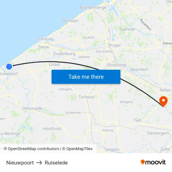 Nieuwpoort to Ruiselede map