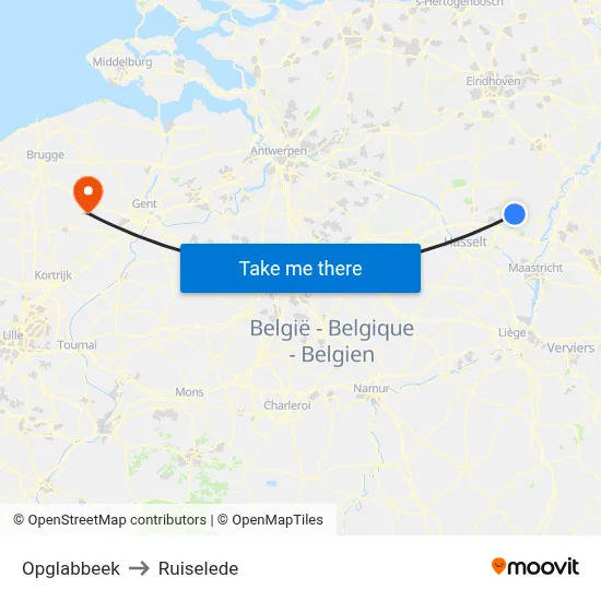 Opglabbeek to Ruiselede map