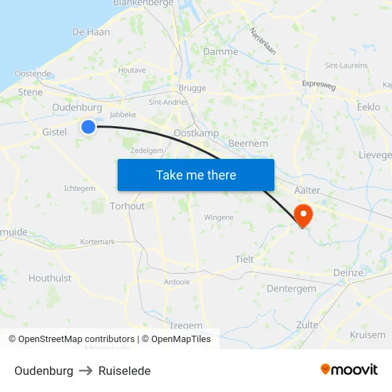 Oudenburg to Ruiselede map